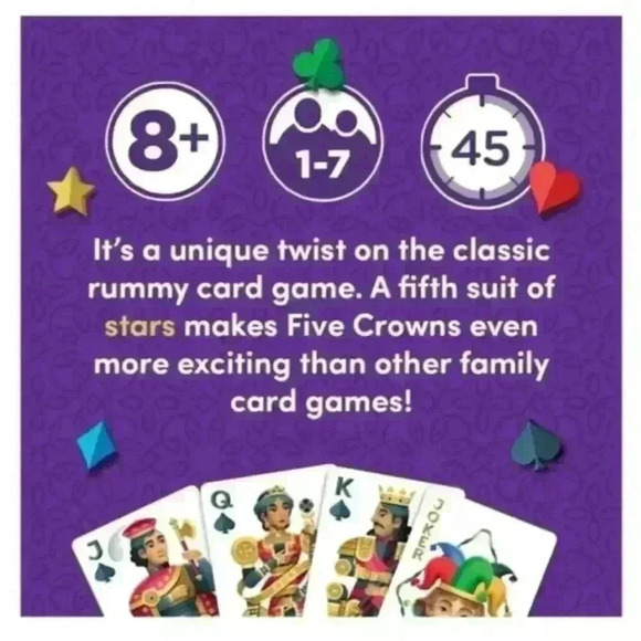 Five Crowns The Five-Suited Rummy Style Card Game 10 Best Game Awards Ages 8+ - Picture 3 of 8